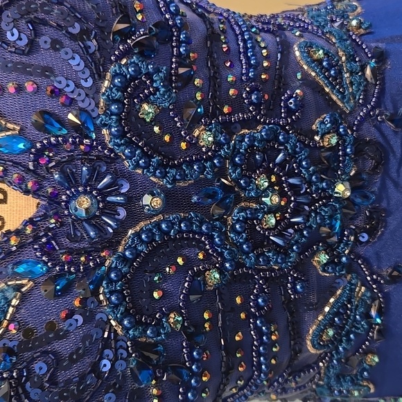 Navy Blue Beaded Alyce Paris Prom Dress - Picture 4 of 9